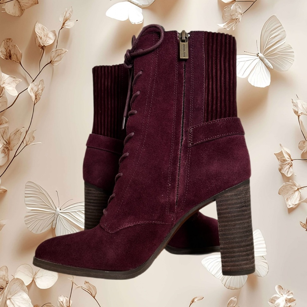 MICHAEL KORS | Carrigan Suede Lace-Up Plum Booties